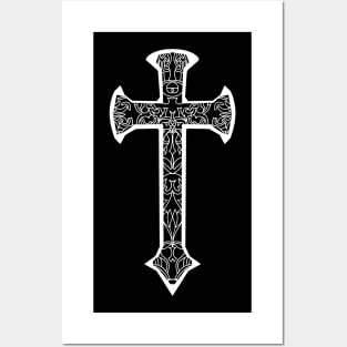 White colored cross design with intricate Celtics work Posters and Art